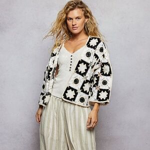 POL Open Front Crochet Cardigan